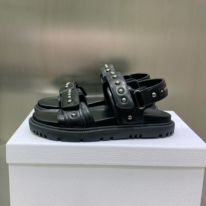 D*or black lambskin and silver-finish rivets D*oract sandal