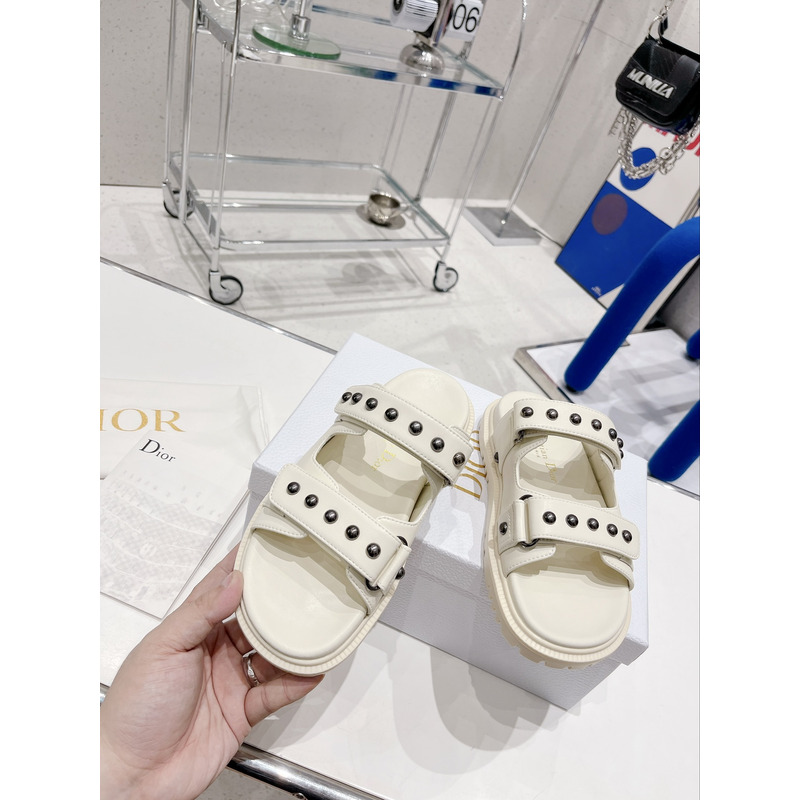 D*or act sandal with lambskin and silver-finish rivets in white