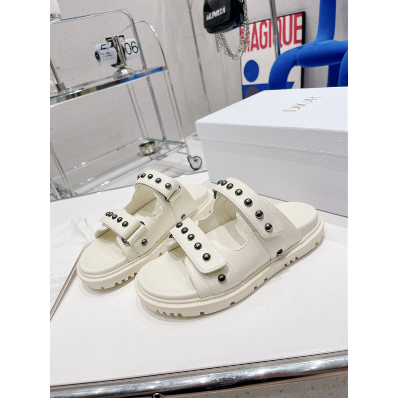 D*or act sandal with lambskin and silver-finish rivets in white
