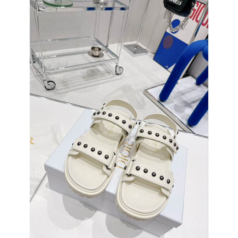 D*or act sandal with lambskin and silver-finish rivets in white