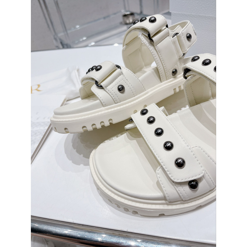 D*or act sandal with lambskin and silver-finish rivets in white