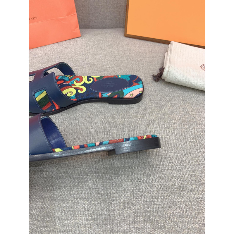 H**mes oran flat sandals in navy blue