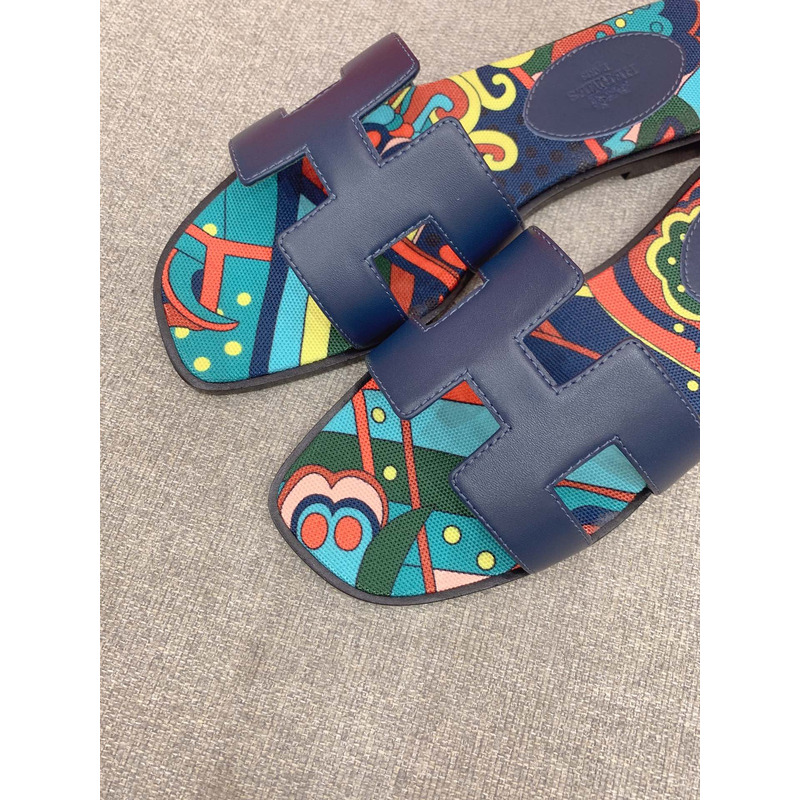 H**mes oran flat sandals in navy blue