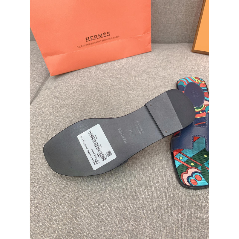 H**mes oran flat sandals in navy blue