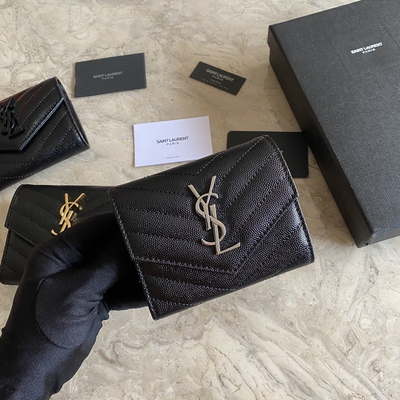 Saint Laurent Quilted Small Envelope Wallet in Grait De Poudre Emobossed Leather