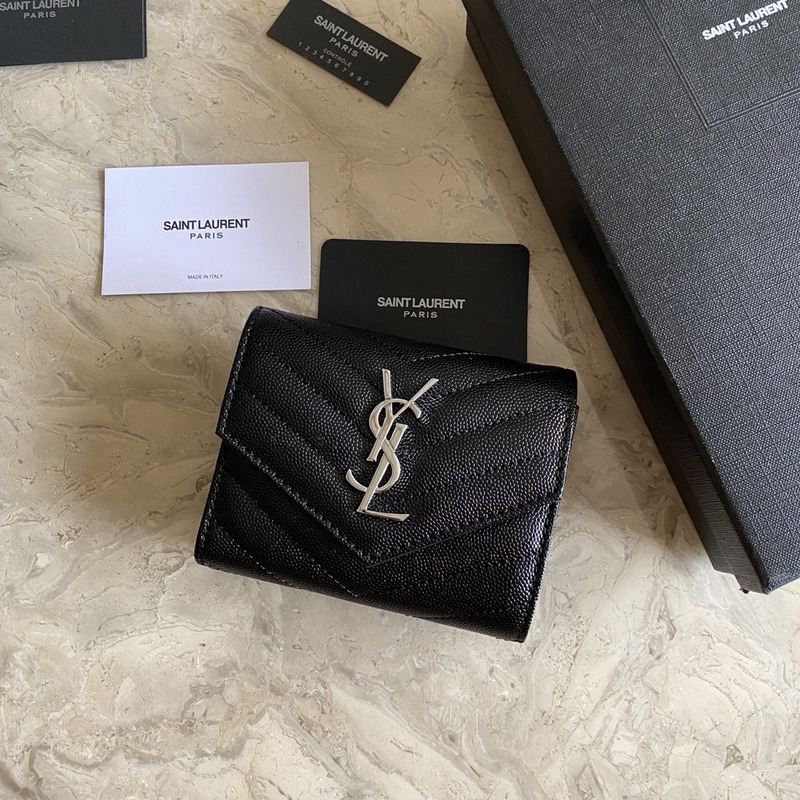 Saint Laurent Quilted Small Envelope Wallet in Grait De Poudre Emobossed Leather