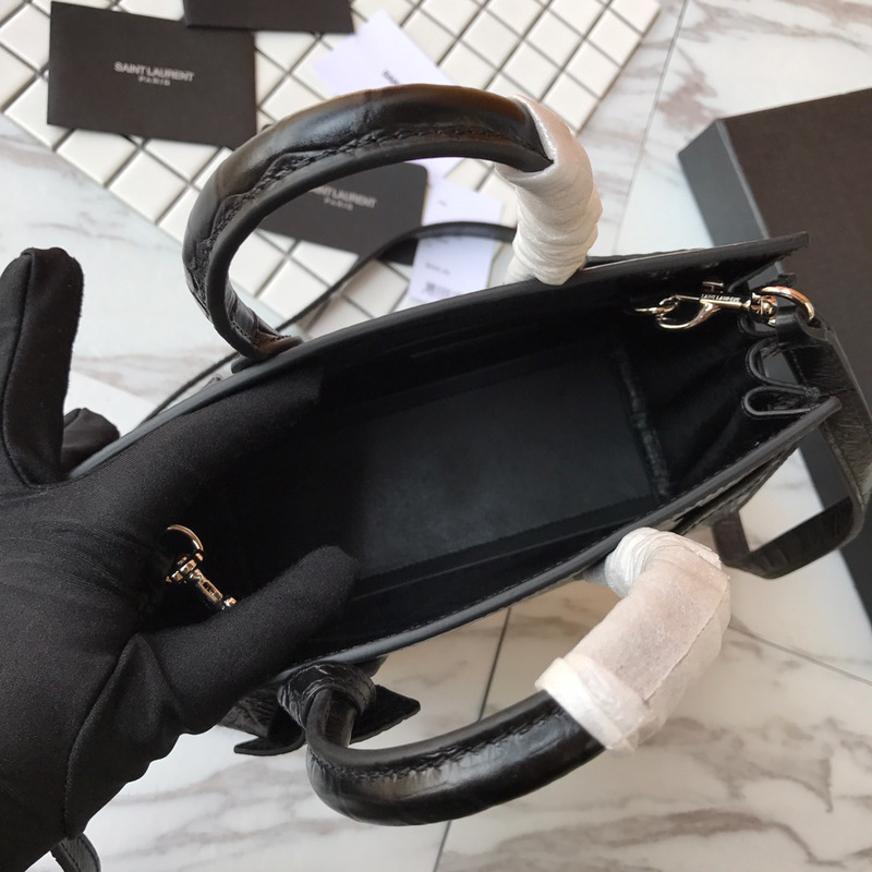 Saint Laurent Baby Classic Sac De Jour In Crocodile Embossed Leather Black