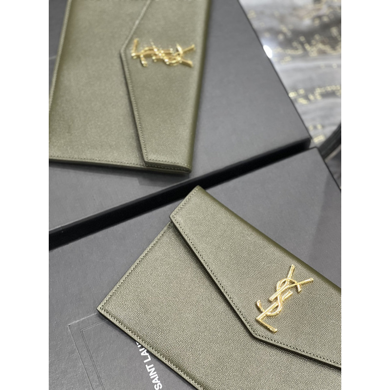 Saint Laurent Uptown Pouch In Grain De Poudre Embosses Leather Olive Green