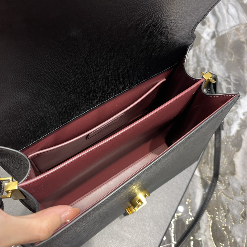 Saint Laurent Cassandra Medium Top Handle Bag In Grain De Poudre Emnossed Leather Black