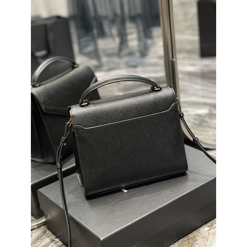 Saint Laurent Cassandra Medium Top Handle Bag In Grain De Poudre Emnossed Leather Black