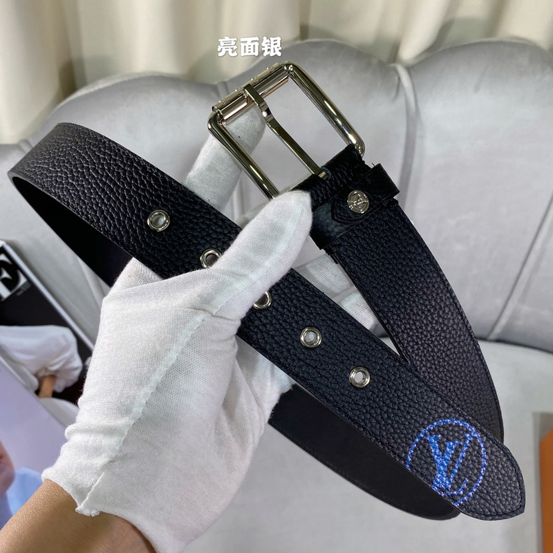 l**is V*t*n silver-tone 35mm belt with blue logo black