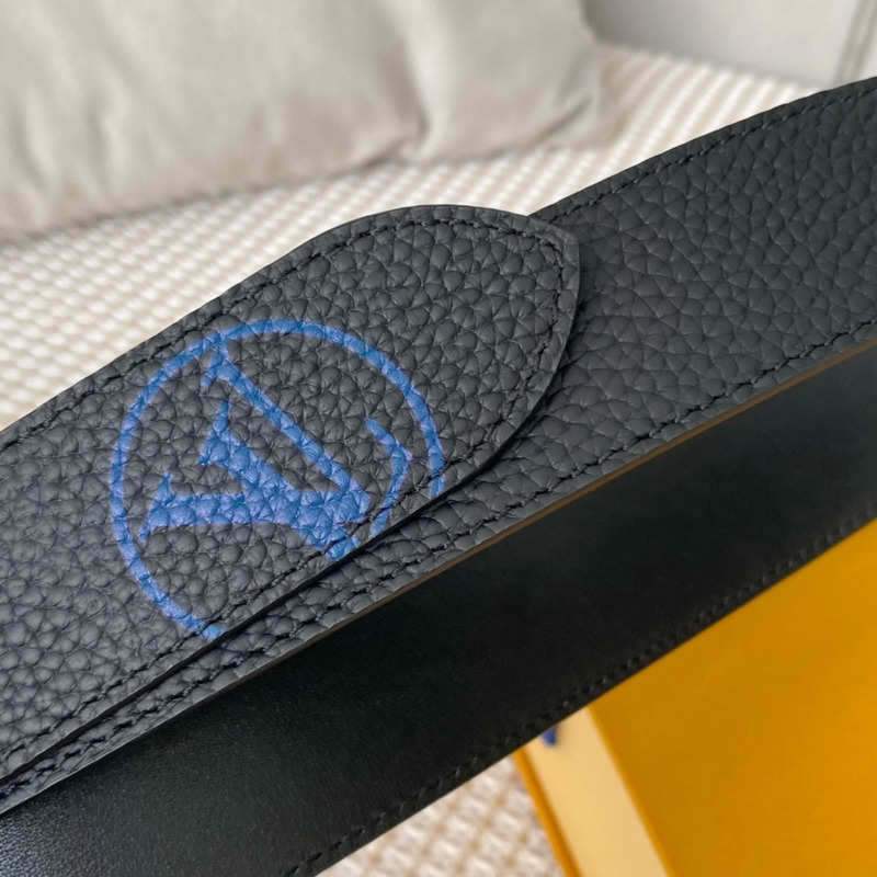 l**is V*t*n vendome silver-tone lock 35mm belt with blue logo black