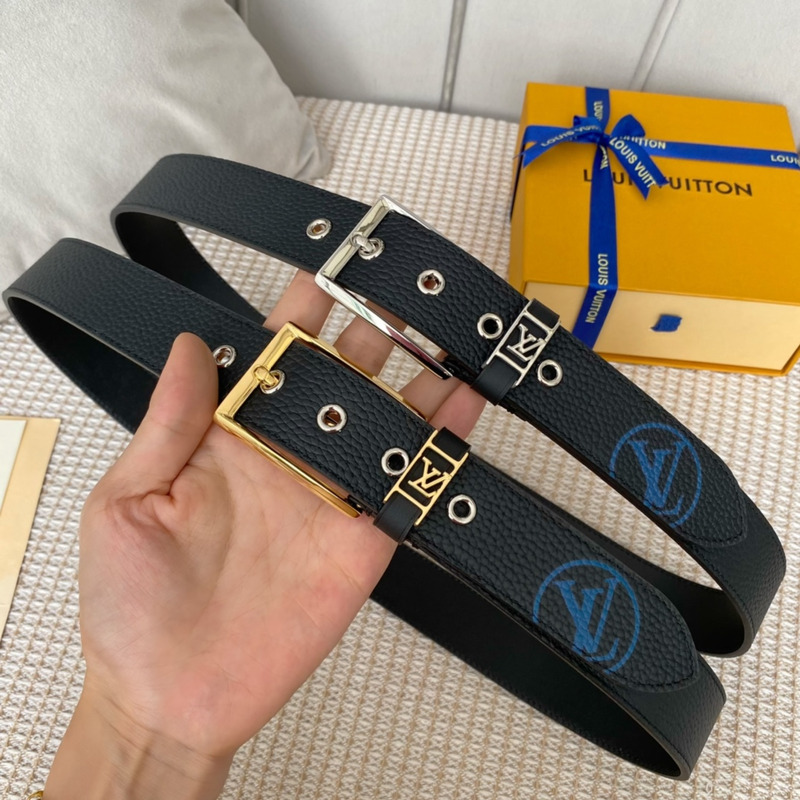 l**is V*t*n vendome silver-tone lock 35mm belt with blue logo black