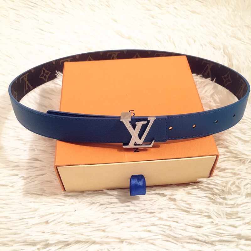 LV INITIALS 40MM REVERSIBLE BELT BLUE
