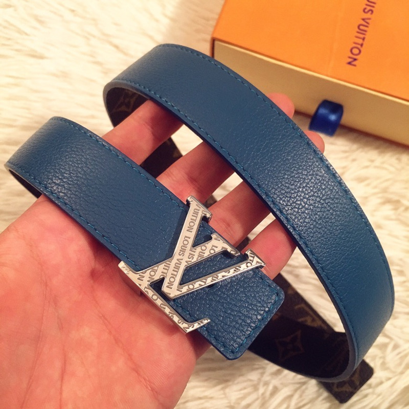 LV INITIALS 40MM REVERSIBLE BELT BLUE