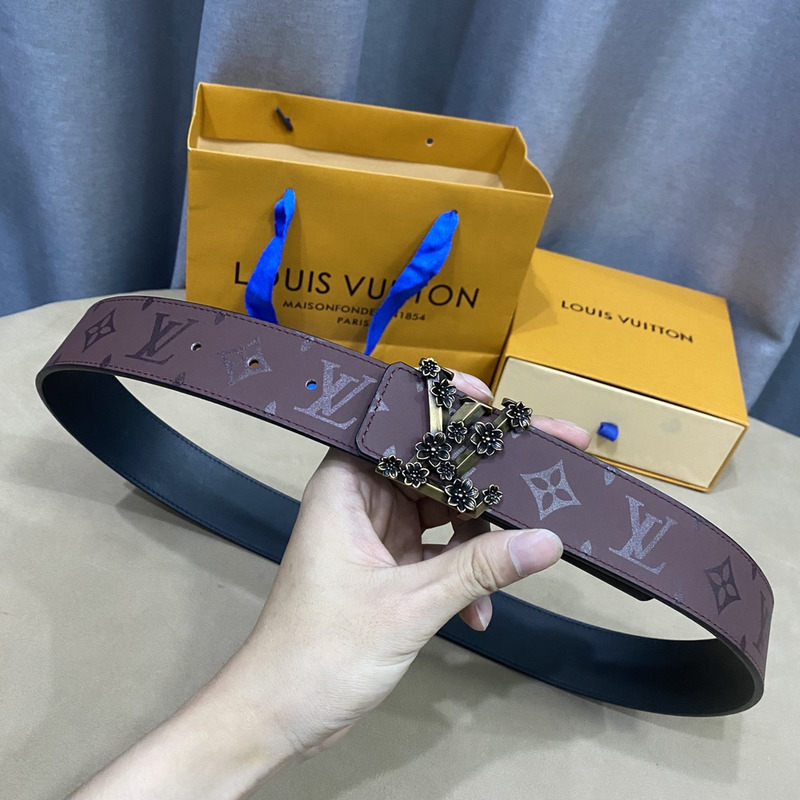 LV PYRAMIDE BLACK FLOWER 40MM REVERSIBLE BROWN BELT