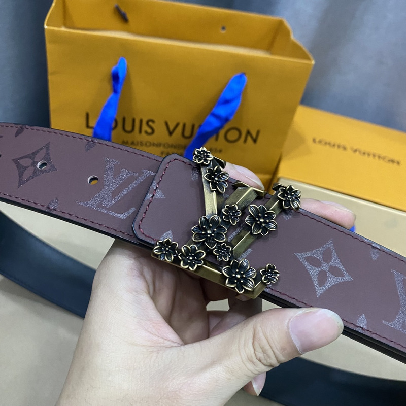 LV PYRAMIDE BLACK FLOWER 40MM REVERSIBLE BROWN BELT