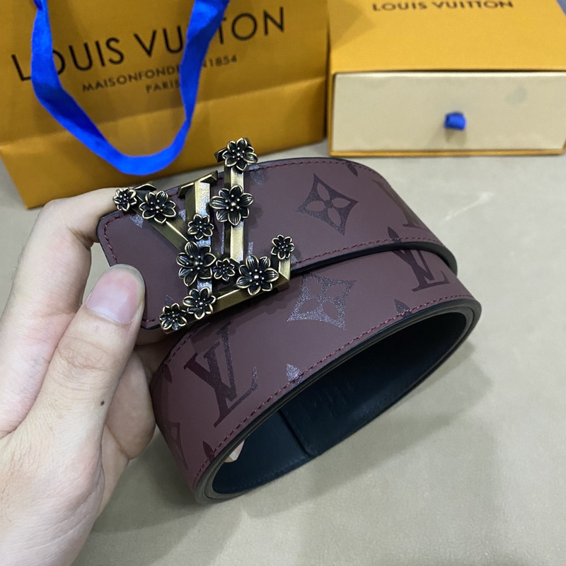 LV PYRAMIDE BLACK FLOWER 40MM REVERSIBLE BROWN BELT
