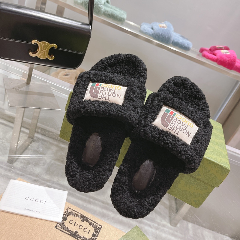 g*u*i x the n0*h F**e shearling slides black