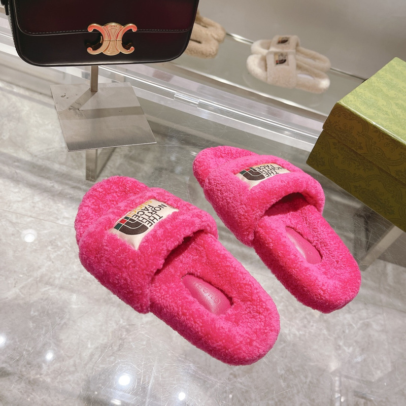 g*u*i x the n0*h F**e shearling slides taffy pink