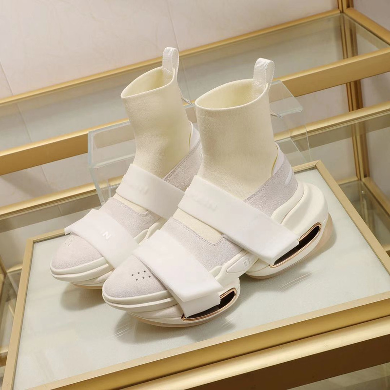 Balmain B-Bold High-Top Sneaker with Straps White