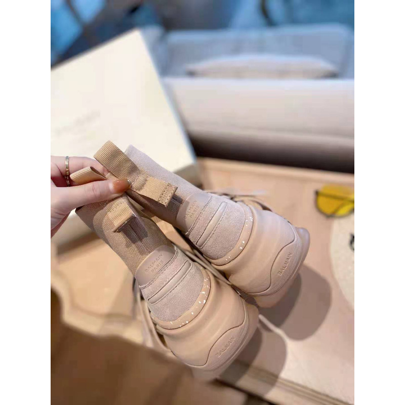 Balmain B-Bold High-Top Sneaker with Straps Khaki