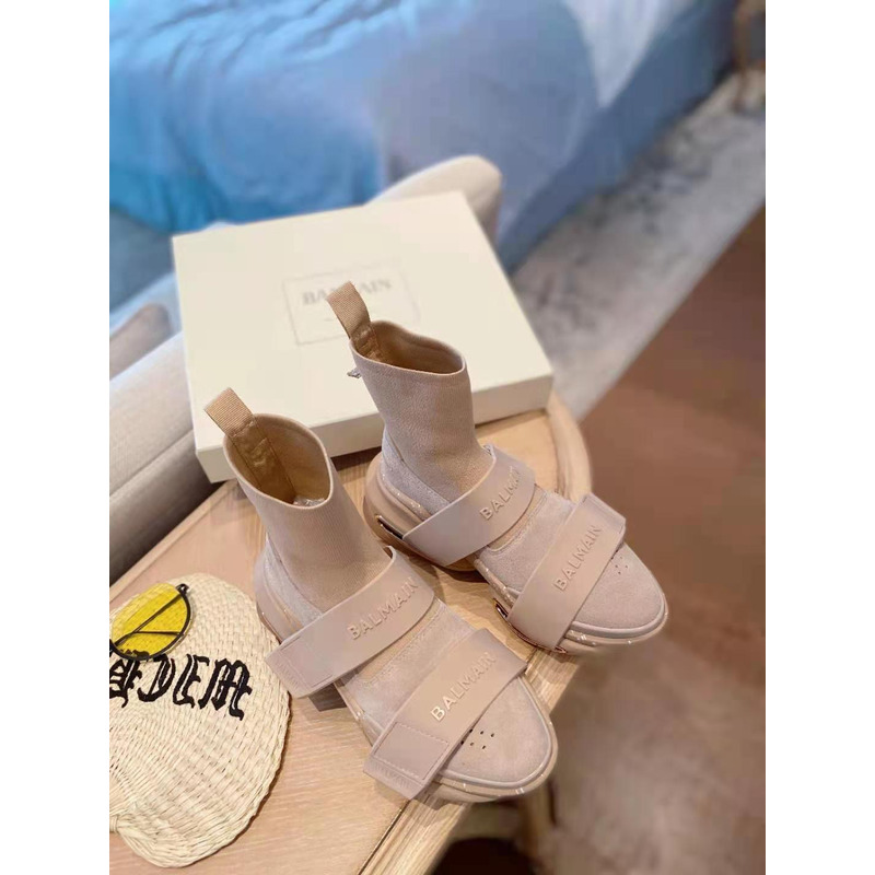 Balmain B-Bold High-Top Sneaker with Straps Khaki