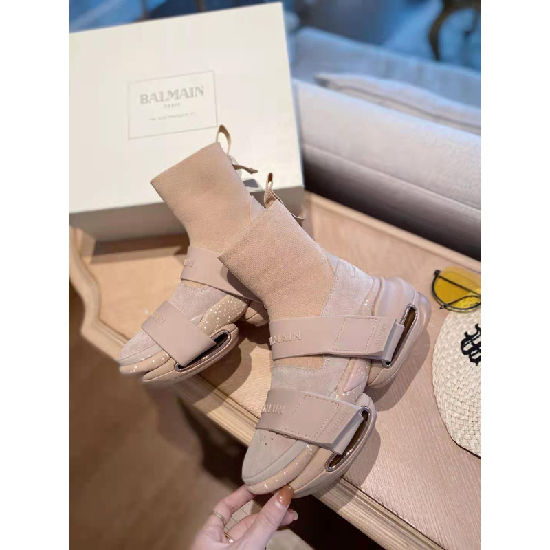 Balmain B-Bold High-Top Sneaker with Straps Khaki