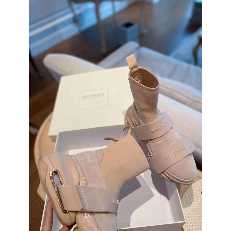 Balmain B-Bold High-Top Sneaker with Straps Khaki