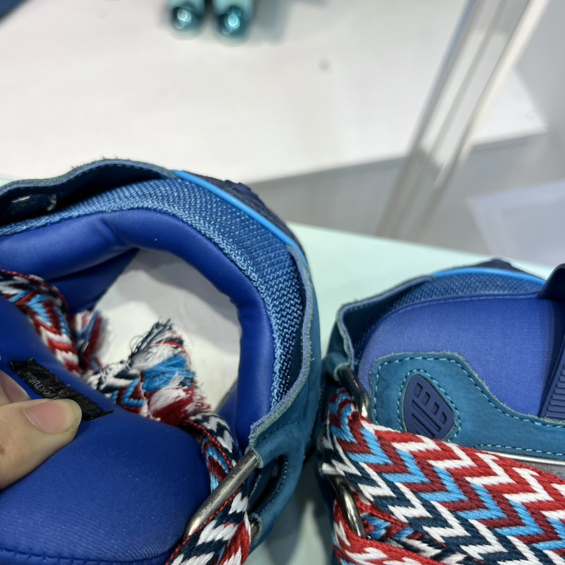 Lanvin Curb Leather Sneakers With Multicolor Laces in Dark Blue