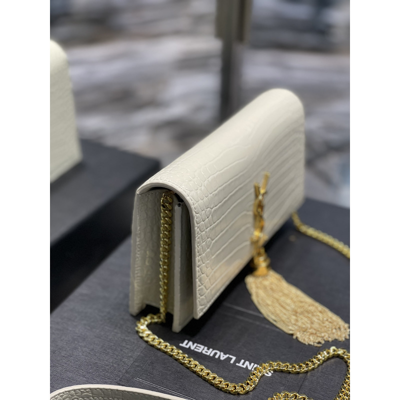 Saint Laurent Monogram Grain de Poudre Crossbody Bag White