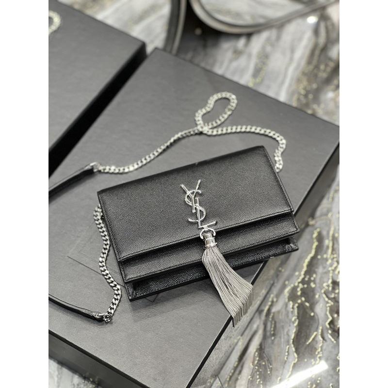 Saint Laurent Monogram Grain de Poudre Crossbody Bag Black(Sliver Logo)