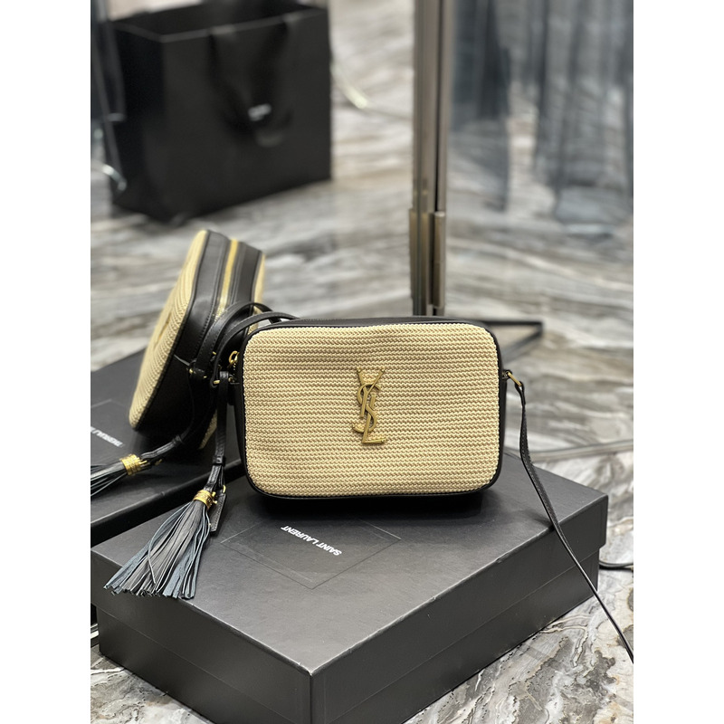 SAINT LAURENT Lou Camera Raffia Crossbody Bag
