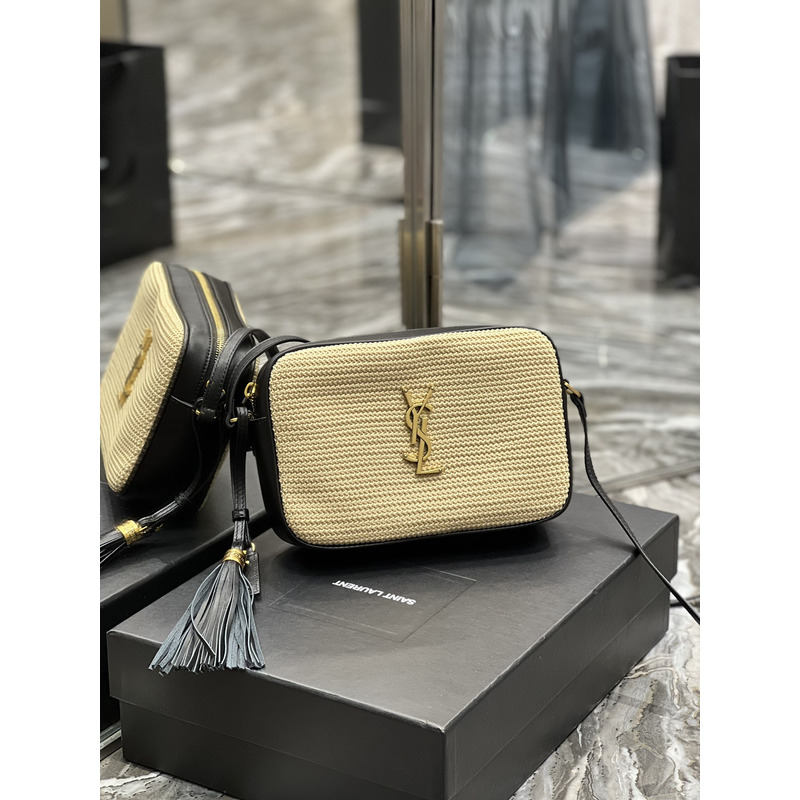 SAINT LAURENT Lou Camera Raffia Crossbody Bag