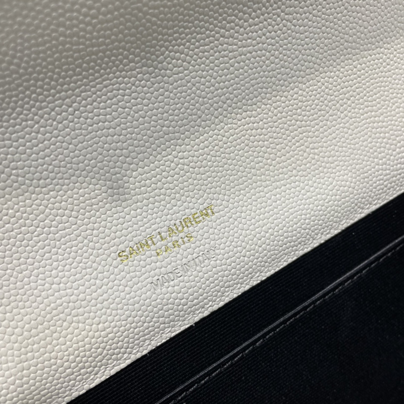 Saint Laurent Flap Pounch in Grain De Pouder Embossed Leather White