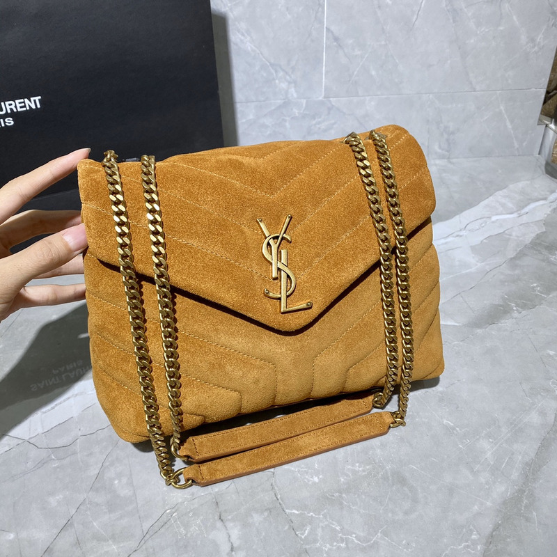 Saint Laurent LOULOU Puffer Handbag Brown