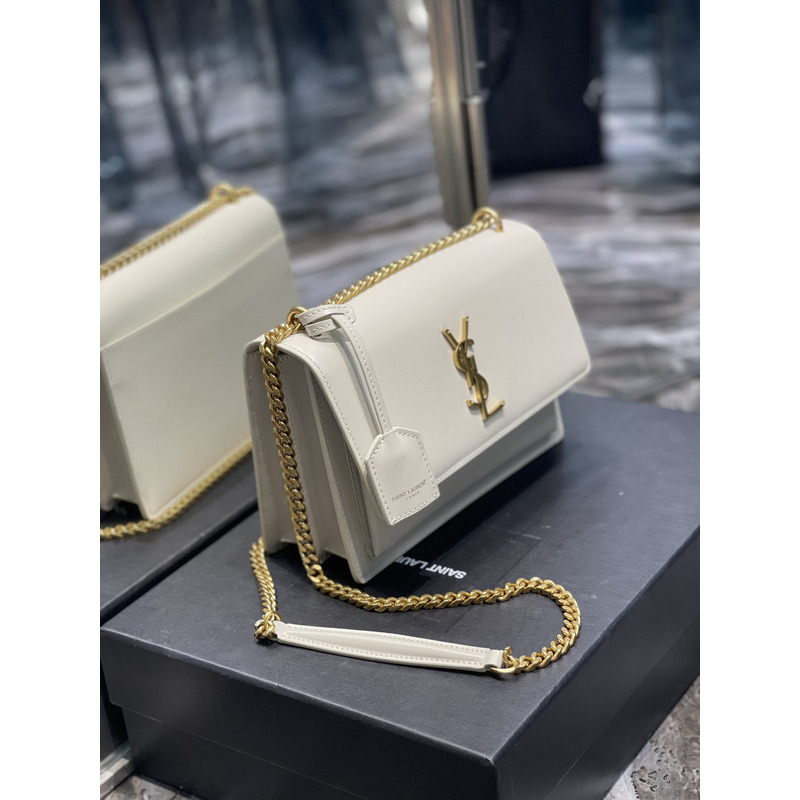 SAINT LAURENT Sunset Shoulder Bag White Leather