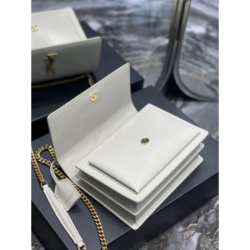 SAINT LAURENT Sunset Shoulder Bag White Leather