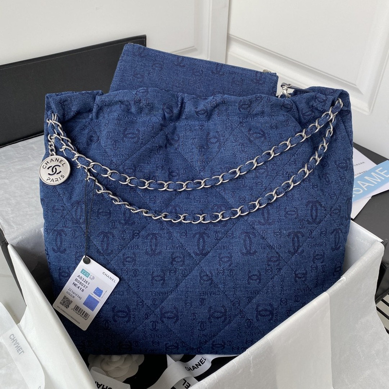 Ch*el 22 denim tote bag blue