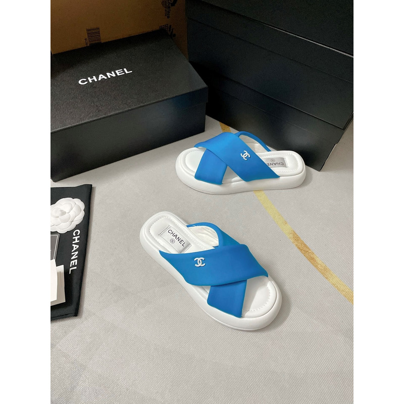 Ch*el fabric mules blue