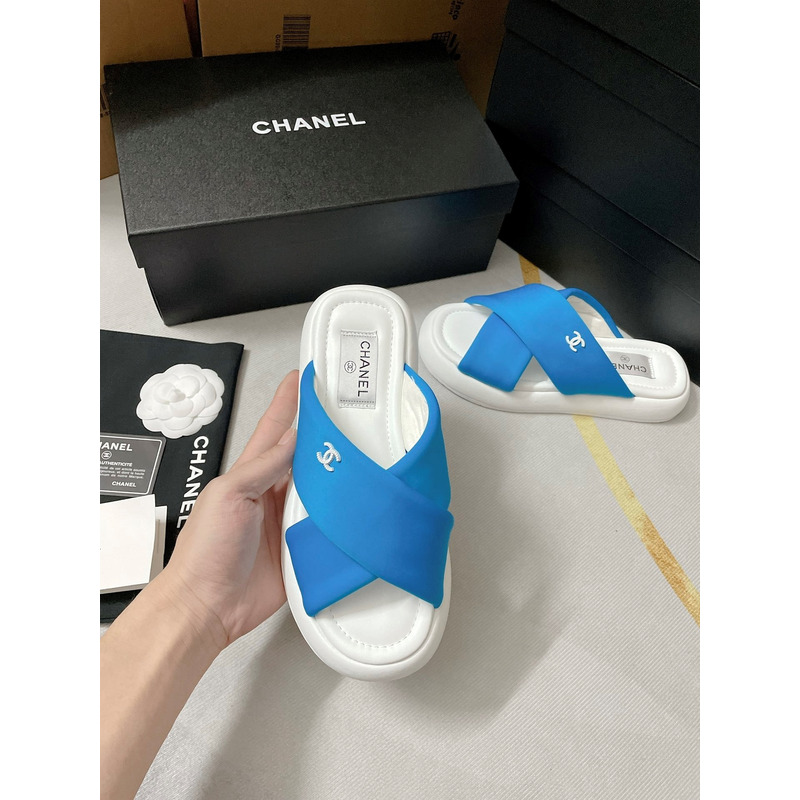 Ch*el fabric mules blue