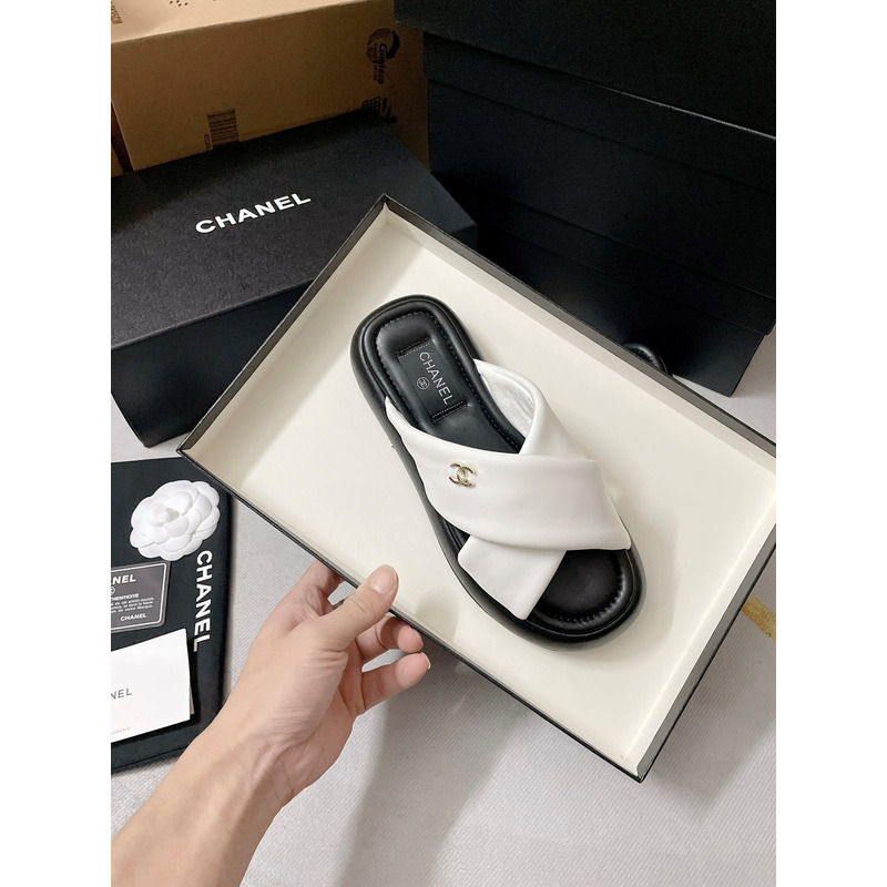 Ch*el fabric mules white