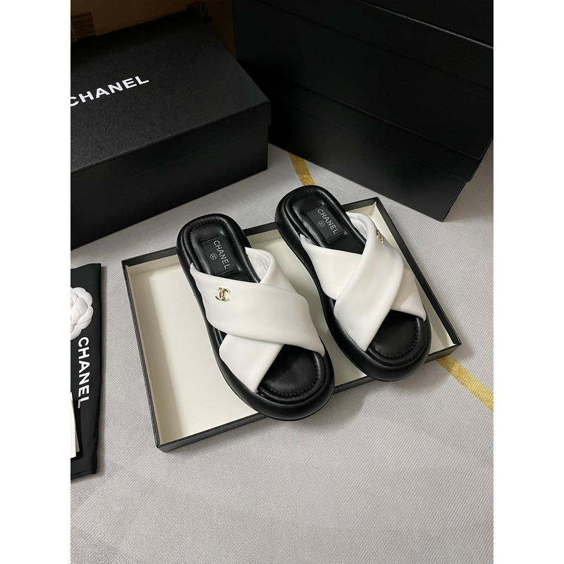 Ch*el fabric mules white