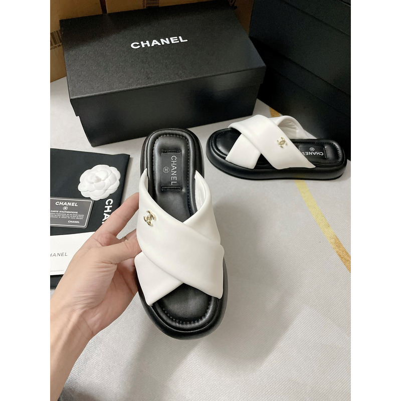 Ch*el fabric mules white