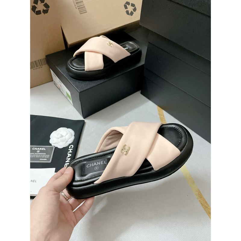 Ch*el fabric mules nude pink