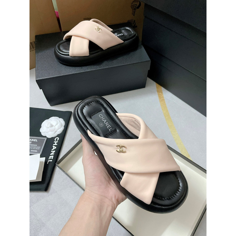 Ch*el fabric mules nude pink