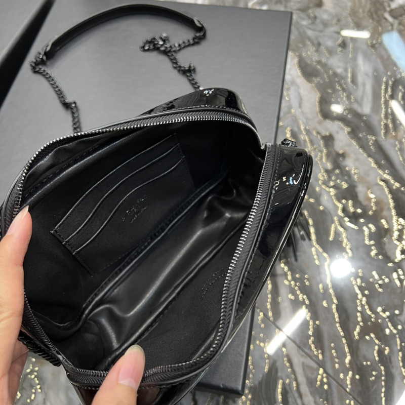 Saint Laurent Glossy Embossed Camera Bag Black