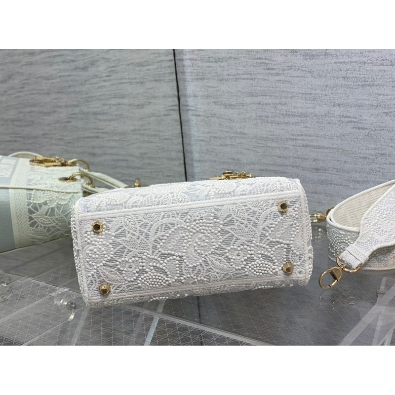 D*or medium lady d-lite bag natural embroidery with macramé effect