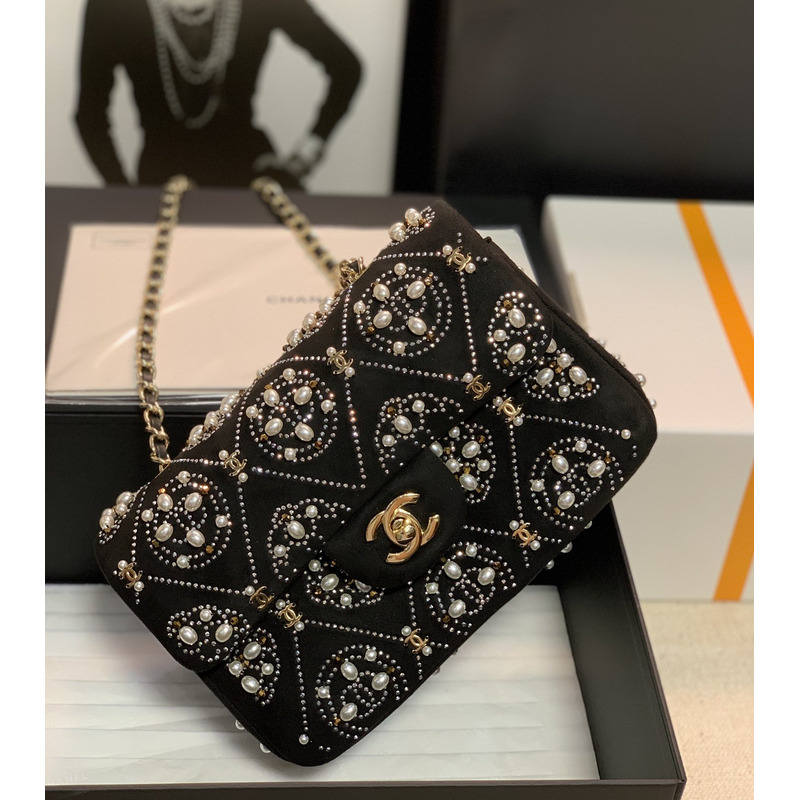 Ch*el ss2022 spring and summer new series chain bag shoulder bag black