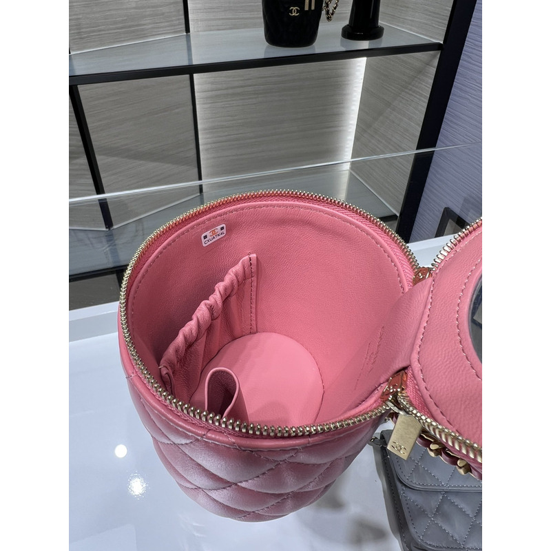 Ch*el Ch*el chain cosmetic bag leather & gold-tone metal pink